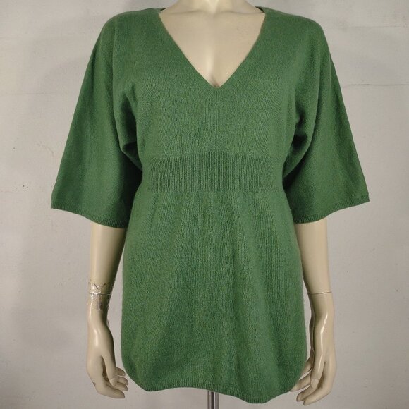 Elena Solano green 100% Cashmere short sleeve peplum Sweater ladies Large - Picture 1 of 6
